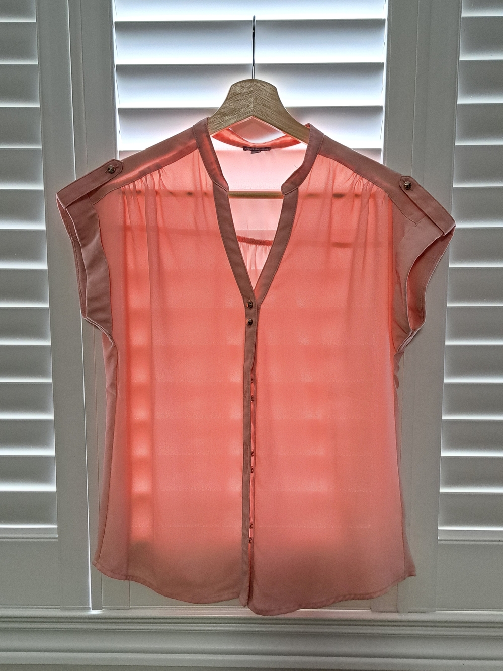 Charlotte Russe Coral Sheer Button-Front Blouse